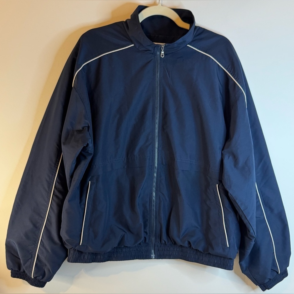 Roundtree & Yorke Sport Men's Navy Blue Lined Windbreaker Jacket Size L